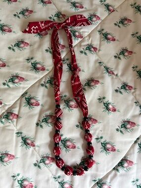 Red Bandana Bead Tie Necklace